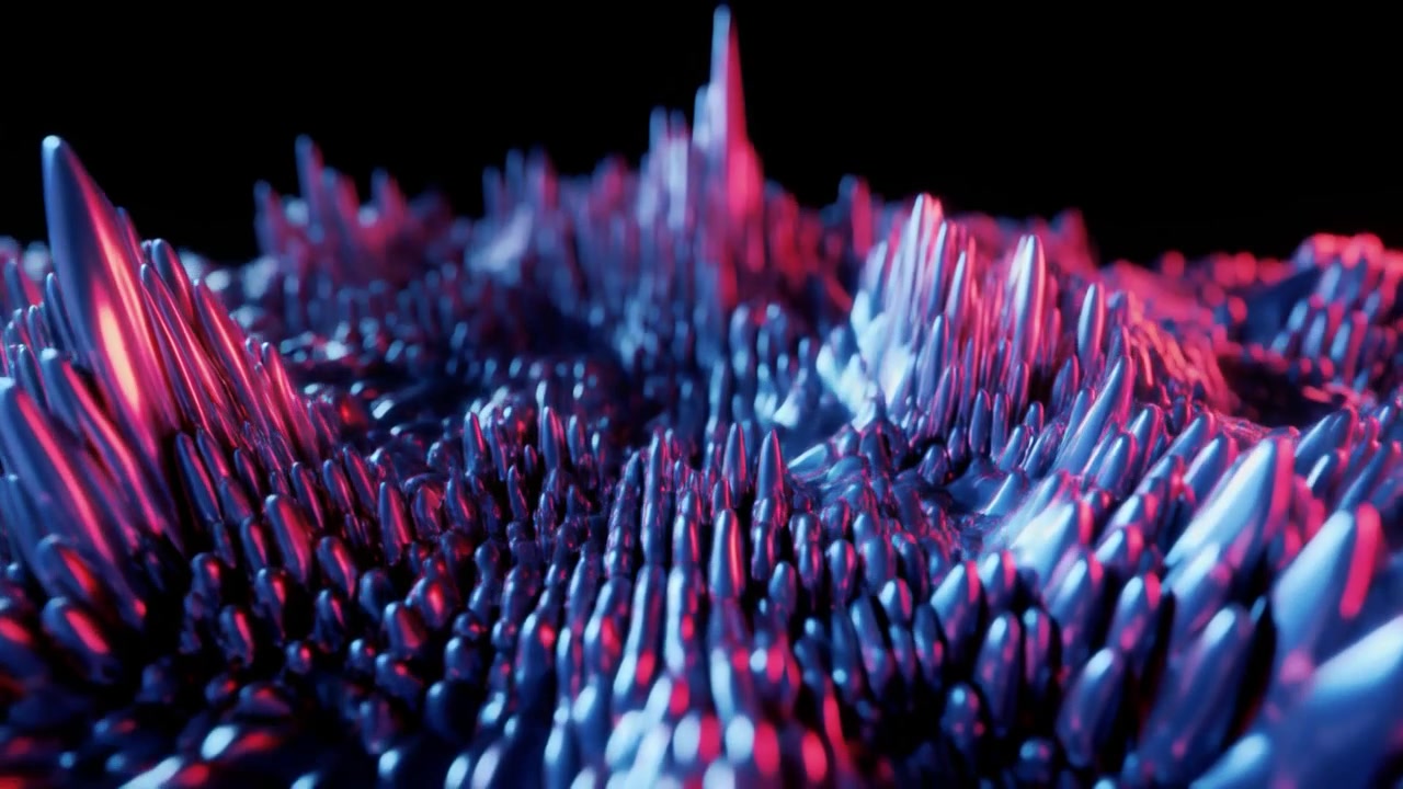 Abstract 3D Animation of Pulsing Metallic Spikes