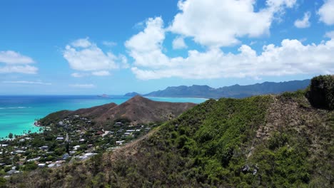 Pan-from-Pillbox-Lookout-over-Lanikai,-Oahu,-Hawaii