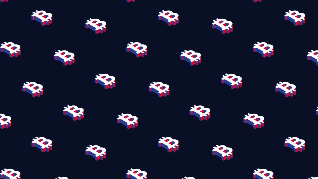 patrón animado con símbolos isométricos de la criptomoneda bitcoin. bucle sencillo sin costuras fondo gráfico de movimiento moderno