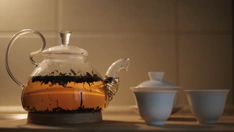 glass teapot and teacups