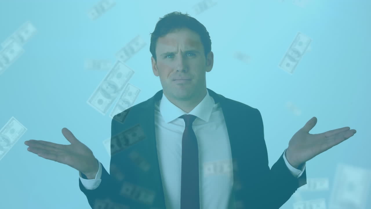 un hombre de negocios se encoge de hombros, confundido