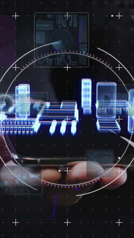 animación del procesador girando y el escaneo del alcance sobre el teléfono inteligente