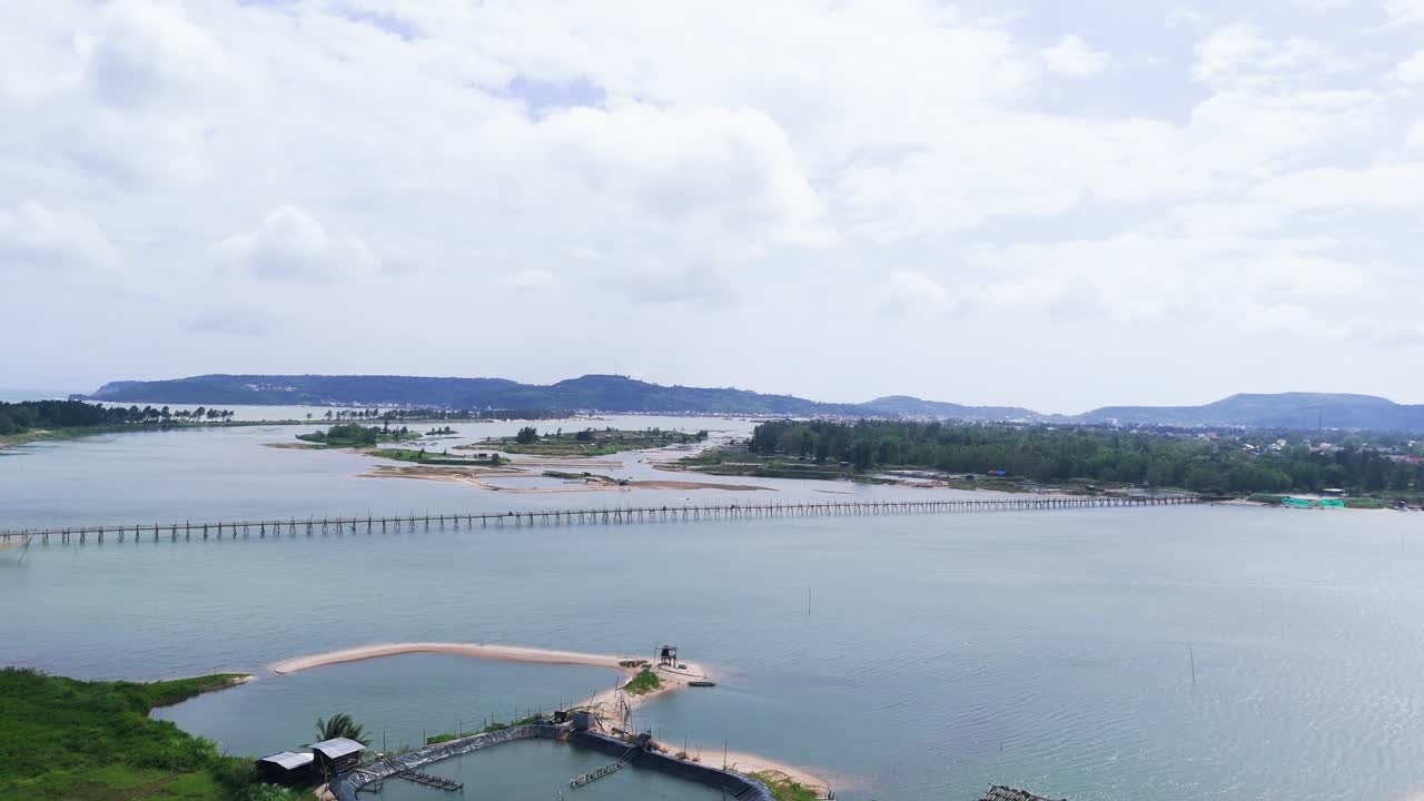 Aerial View of Fishing Farm and Mountains in Phu Yen.