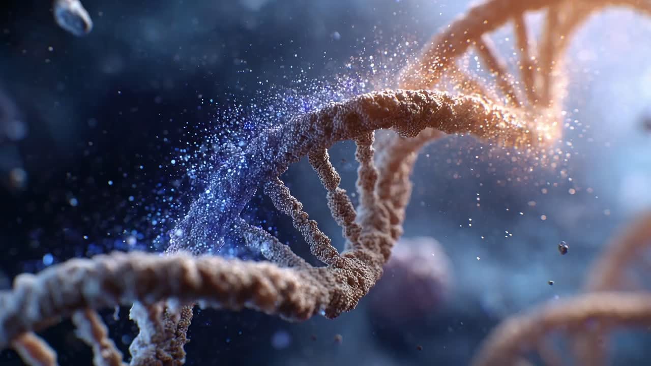 Captivating Close-Up Exploration of DNA Structure with Cosmic Elements: A Stunning Visual Representation of Genetic Material and Its Intricate Formation