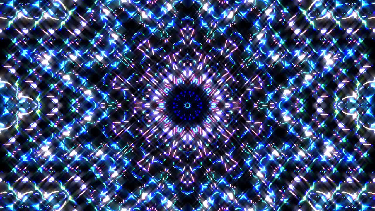 Krásný abstraktní kaleidoskop, který září, zářivé světlo, které reguluje jemné pohyby