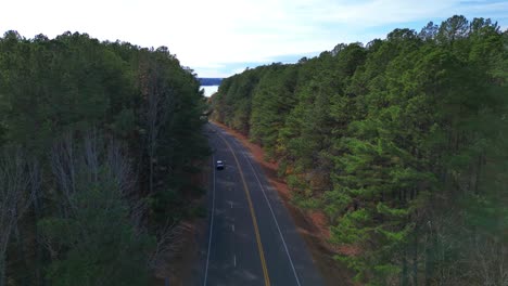 aerial footage of highway 76 leading to beautiful paris landing, located on kentucky lake in tennessee