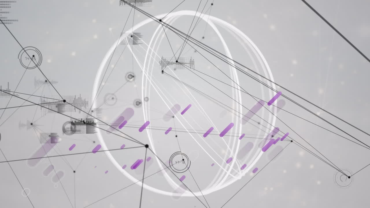 animación de círculos que se mueven sobre el procesamiento de datos y la red de conexiones