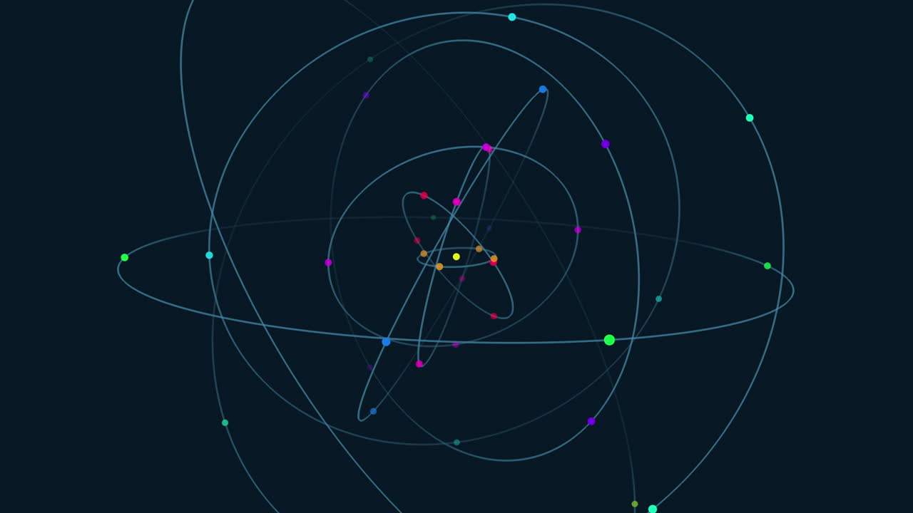 나선형 행성 체계를 형성하는 다채로운 점들 일러스트레이션
