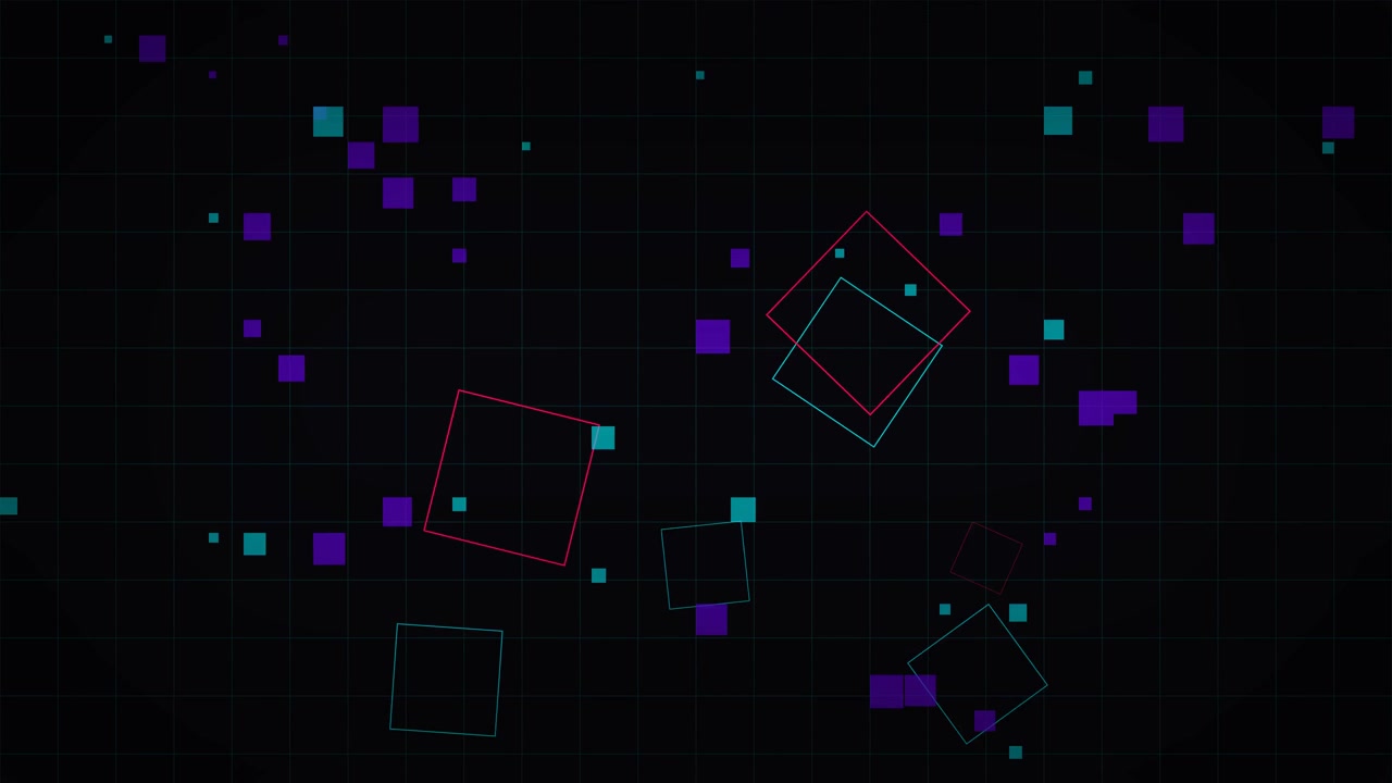 Abstract Motion Graphics with Floating Geometric Squares and Digital Glitch Effects