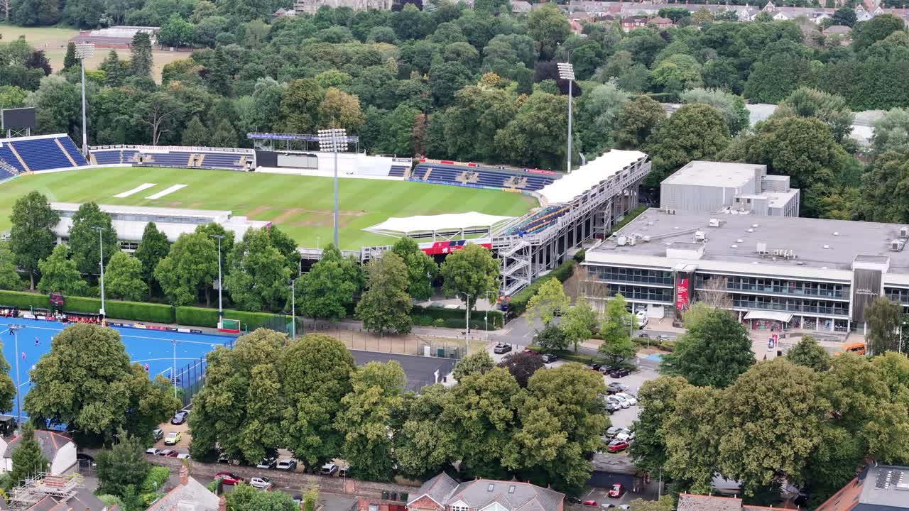 Sophia Gardens Cricket Ground Cardiff Wales pull back drone aerial reverse reveal