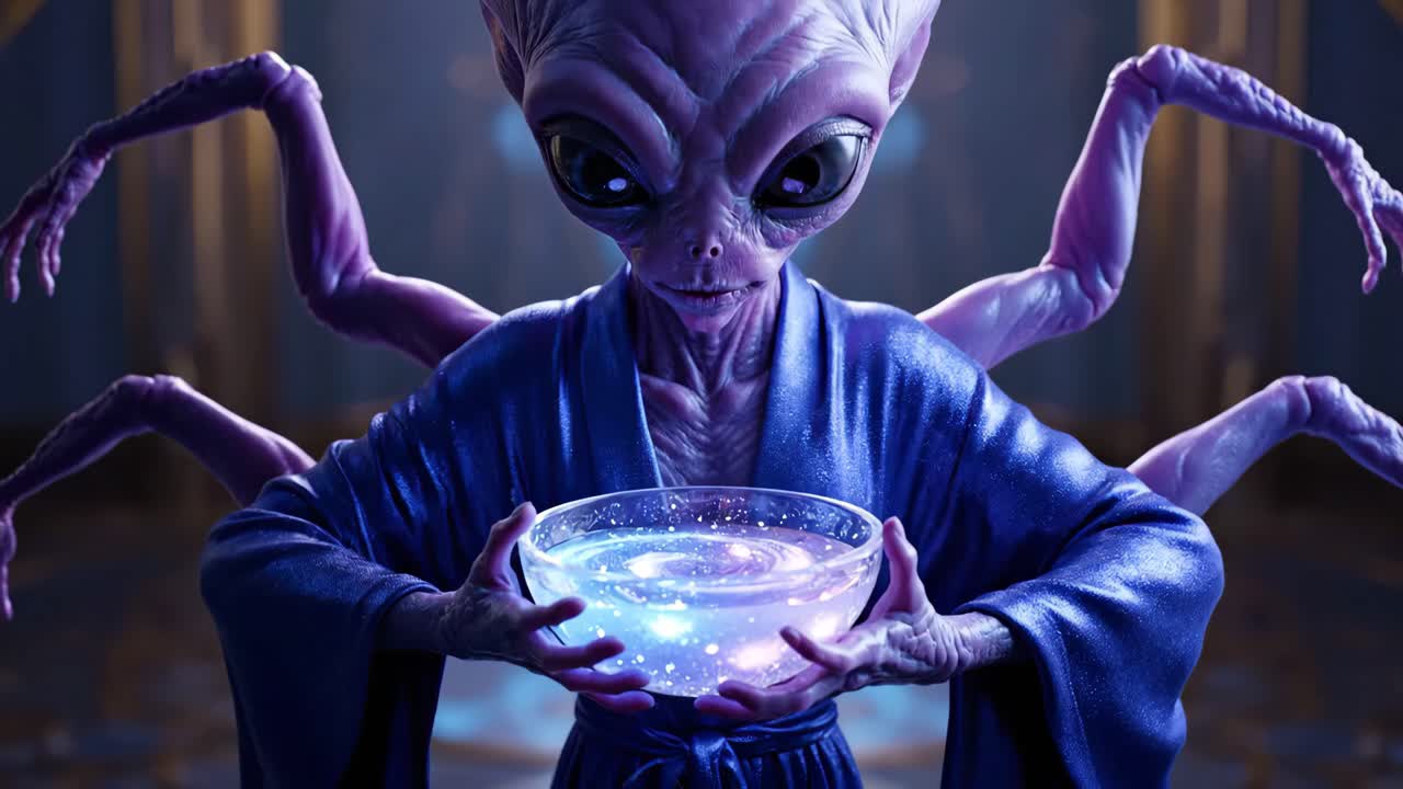 Alien holding a glowing bowl