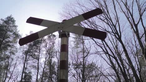 forest railroad crossing sign