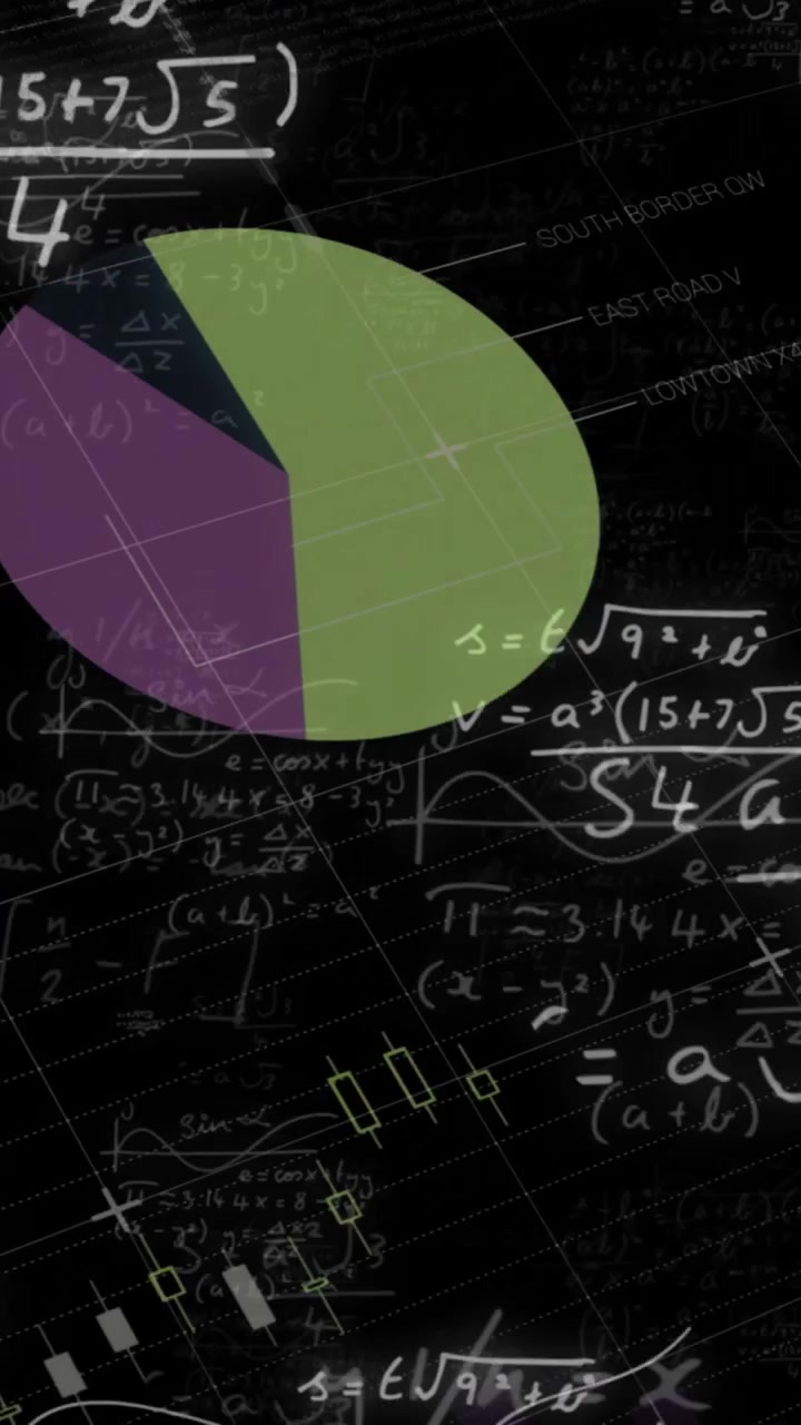 Animation of multicolored infographic interface and mathematical equation over black background