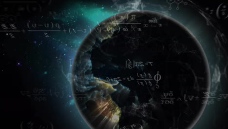 animation of mathematical equations over globe on black background