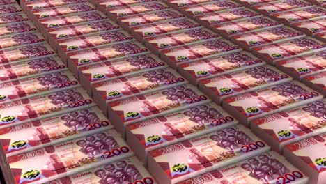 animación en 3d de billetes de 200 cedis de ghana en una pila de dinero sobre un fondo blanco