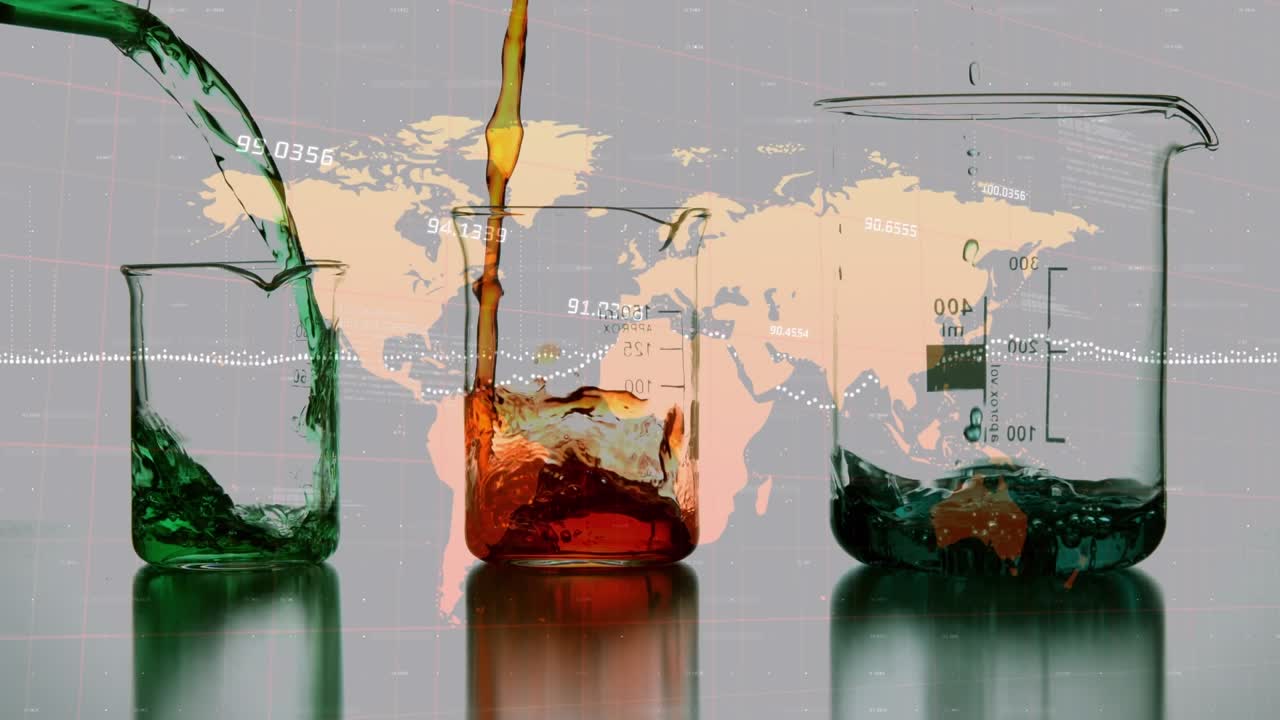 Animation of data processing over beakers