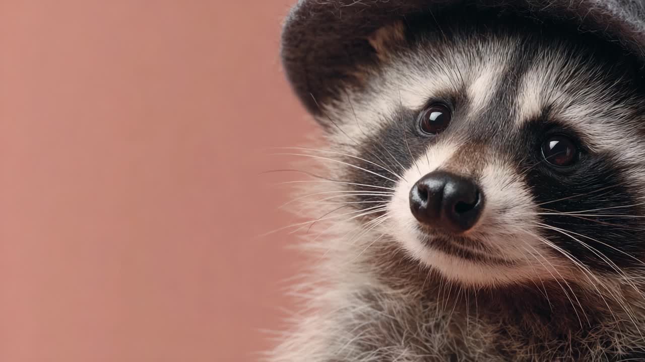Adorable Raccoon Showcasing Its Charm with a Stylish Hat: Captivating Moments Captured in Close-Up Frames