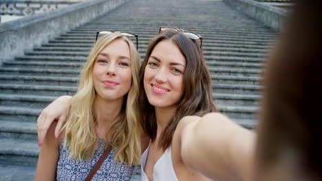 woman friends, city selfie