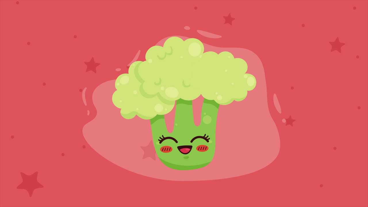 animazione di personaggi di broccoli freschi e verdure kawaii