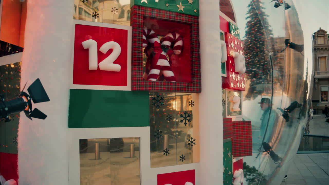 Big Christmas advent calendar decorations in bubbles in the courtyard of the Monte Carlo Casino