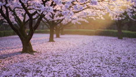 cherry blossoms in a park at sunrise