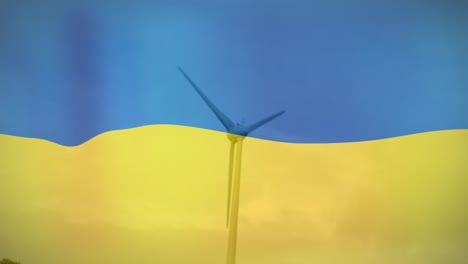Animación-De-La-Bandera-De-Ucrania-Sobre-Un-Aerogenerador.