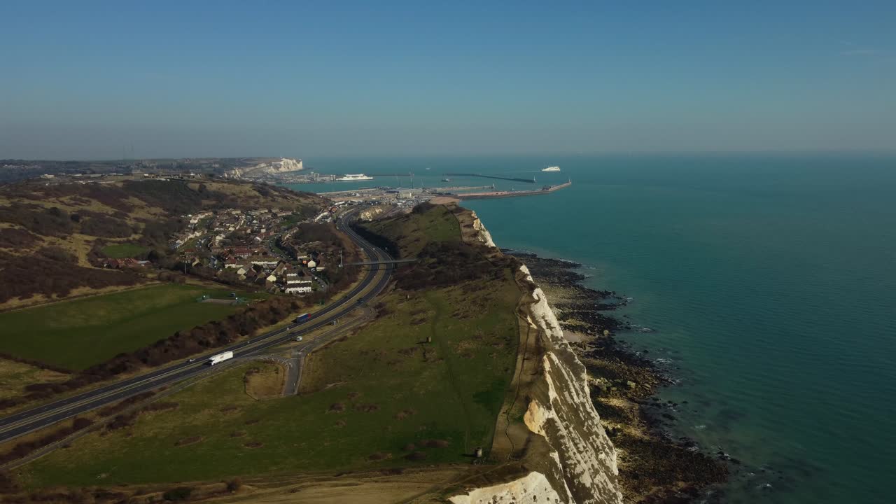 Aerial view of the White Cliffs of Dover coastline