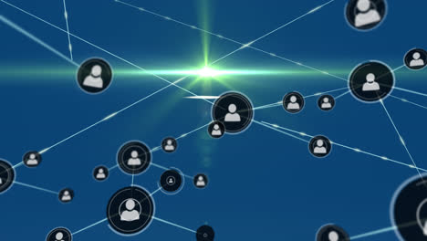 Animation-of-network-of-connections-with-icons-over-blue-background