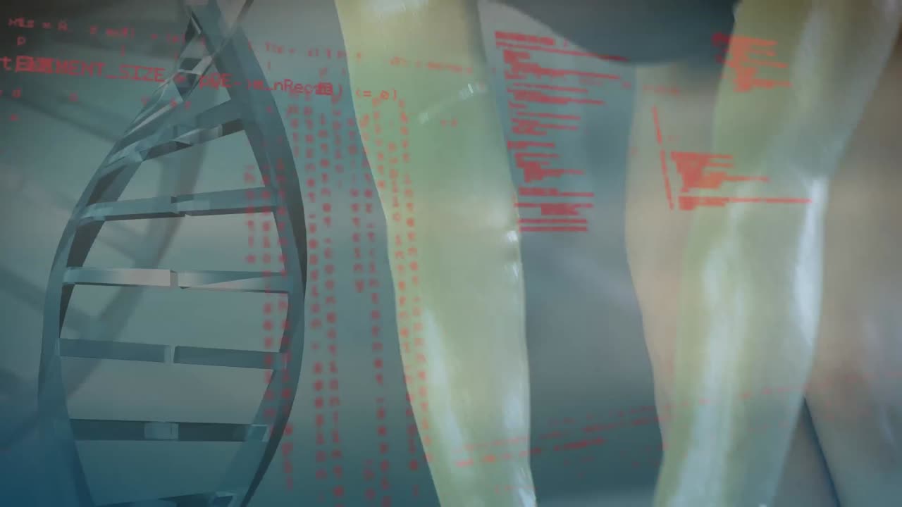 카우카시안 여성 아크로바트에 대한 dna 및 데이터 처리 애니메이션