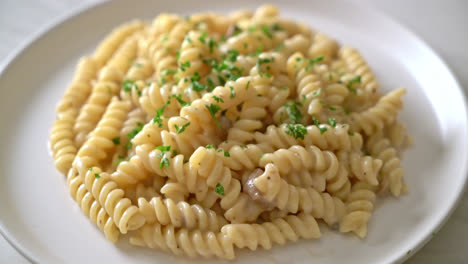 spirali-or-spiral-pasta-mushroom-cream-sauce-with-parsley---Italian-food-style