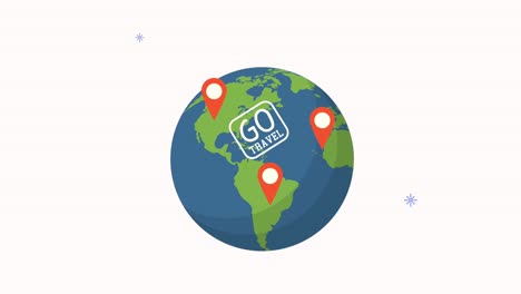 vamos a viajar sello de letras en la animación del planeta tierra
