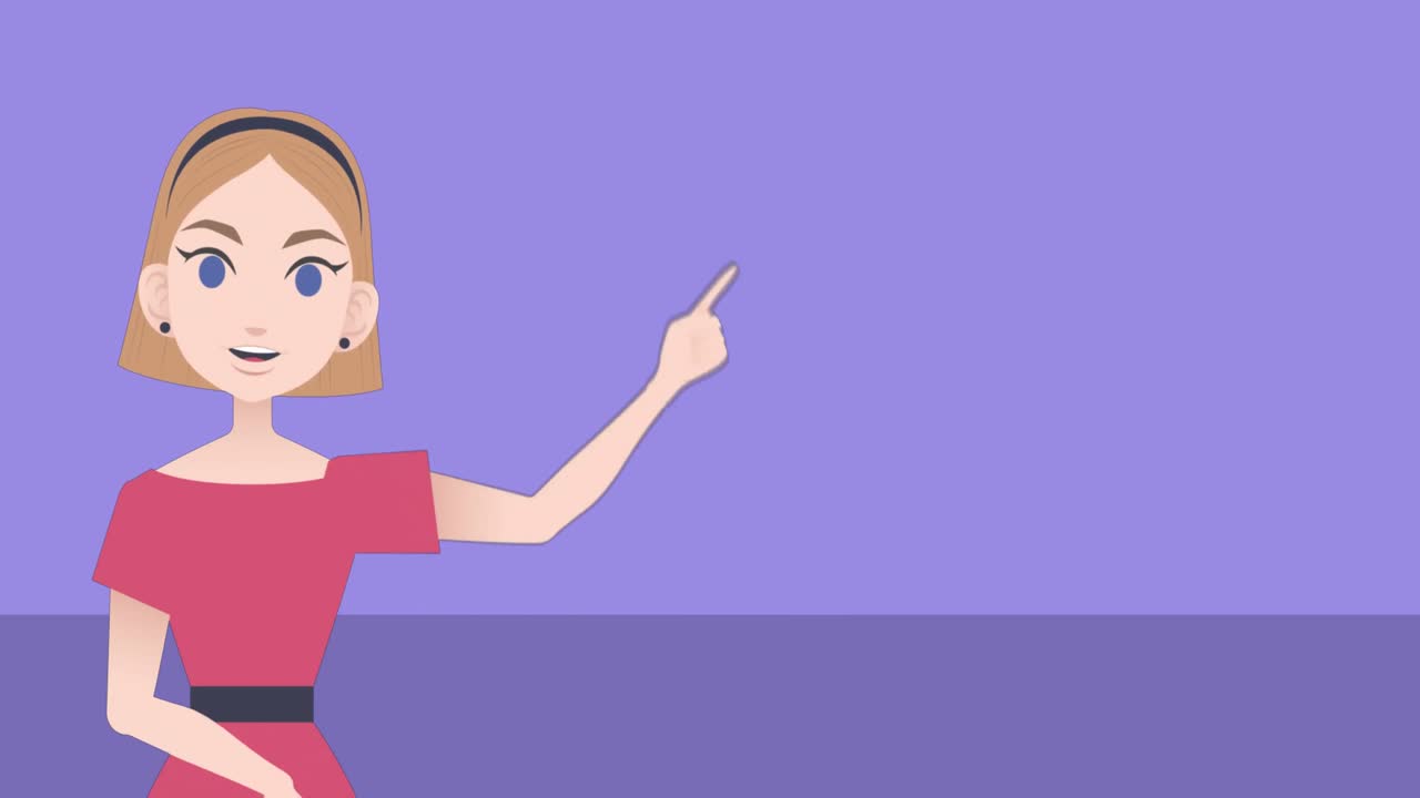 Animation of caucasian businesswoman making presentation on purple background