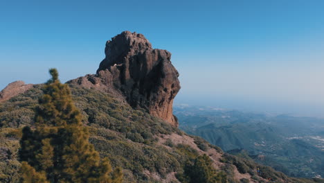 aerial-shot-in-orbit-over-the-famous-Roque-Saucillo-and-passing-through-the-trees-of-the-area