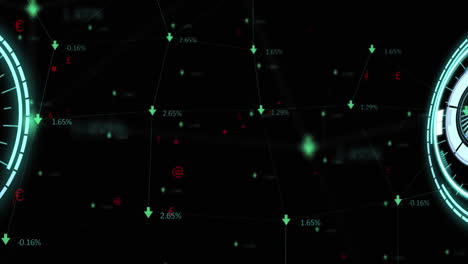 animación del escaneo del alcance y la red de conexiones sobre fondo negro