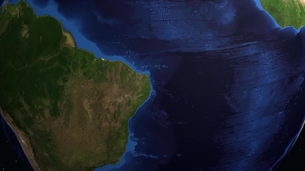Digital earth rotates and zooms into Brazil, displaying city information and a location marker