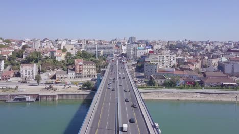 revealing 4k aerial shot of branko bridge and belgrade city centre