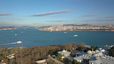 aerial view of istanbul turkey and bosporus strait. boats in waterway on sunny day
