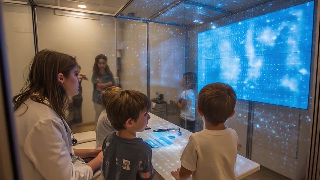 Children engage in interactive science learning in a modern classroom