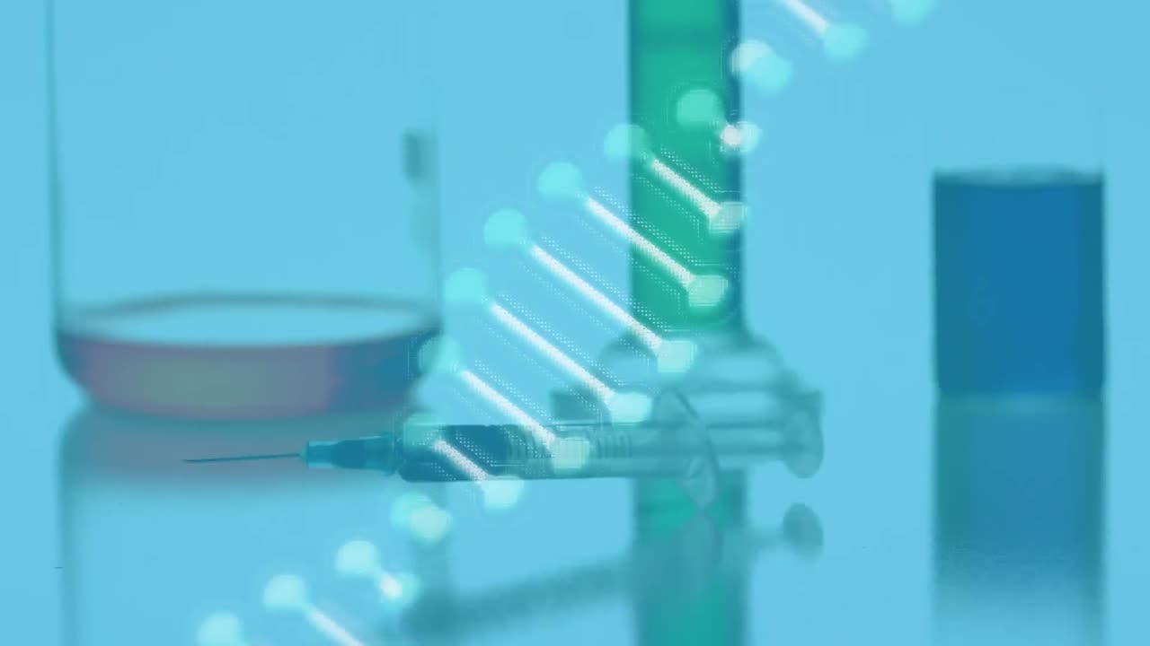 테스트 튜브 위의 dna 가닥의 애니메이션