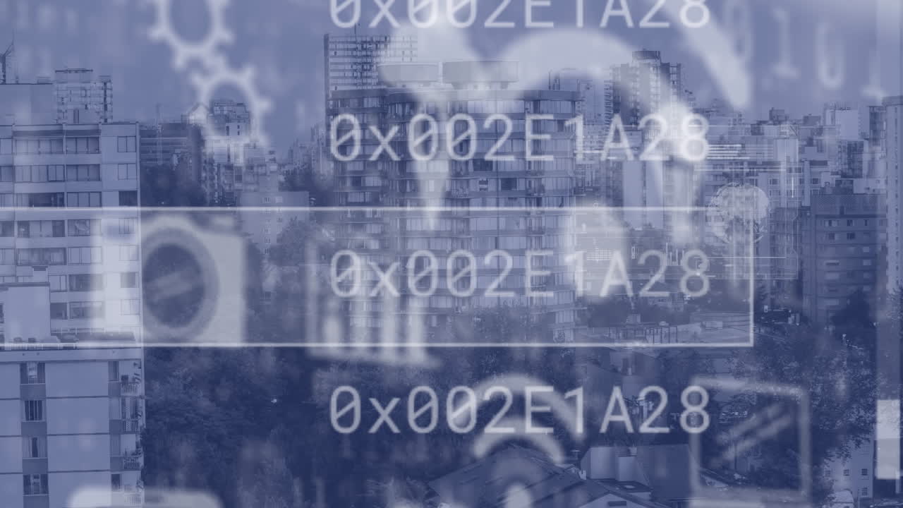 데이터 처리, 도시 풍경 및 연결의 애니메이션