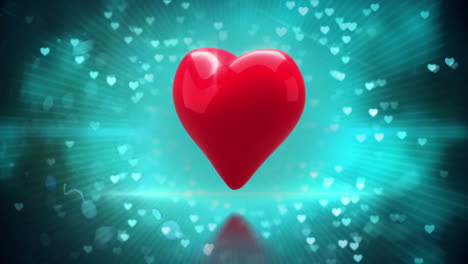 corazón rojo girando en un fondo brillante