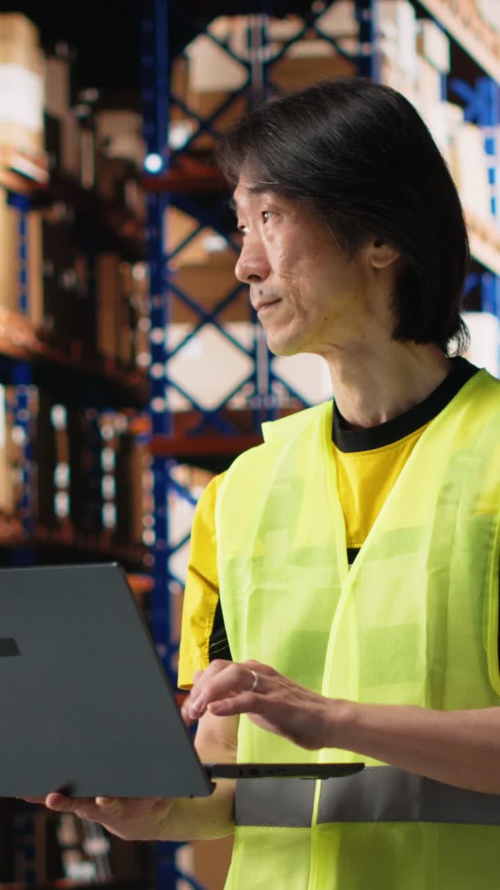 Vertical Video Multiethnic staff processing e-commerce orders and reviewing invoices