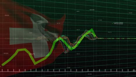 Animation-of-graphs-and-data-processing-over-flag-of-switzerland-on-black-background