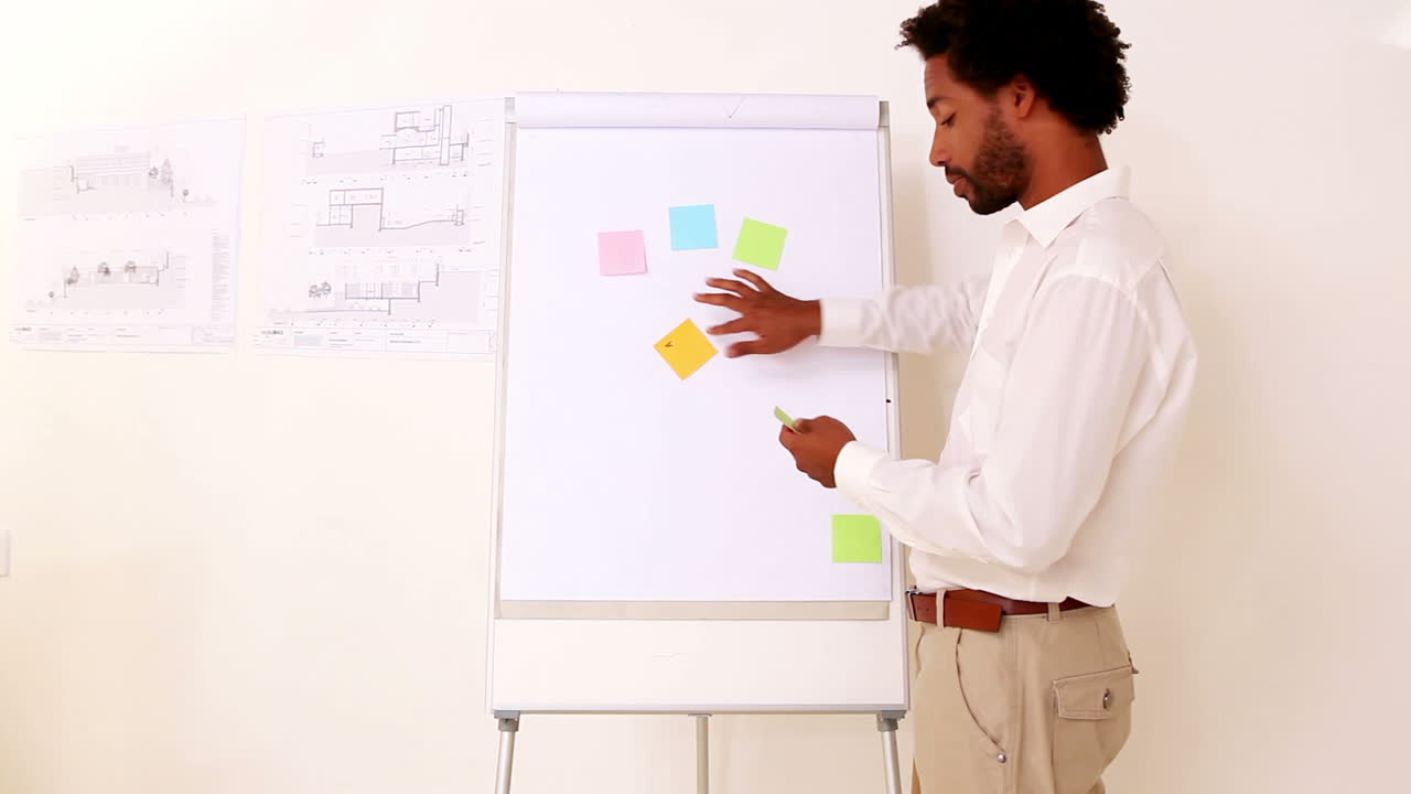 un hombre de negocios guapo haciendo una presentación.