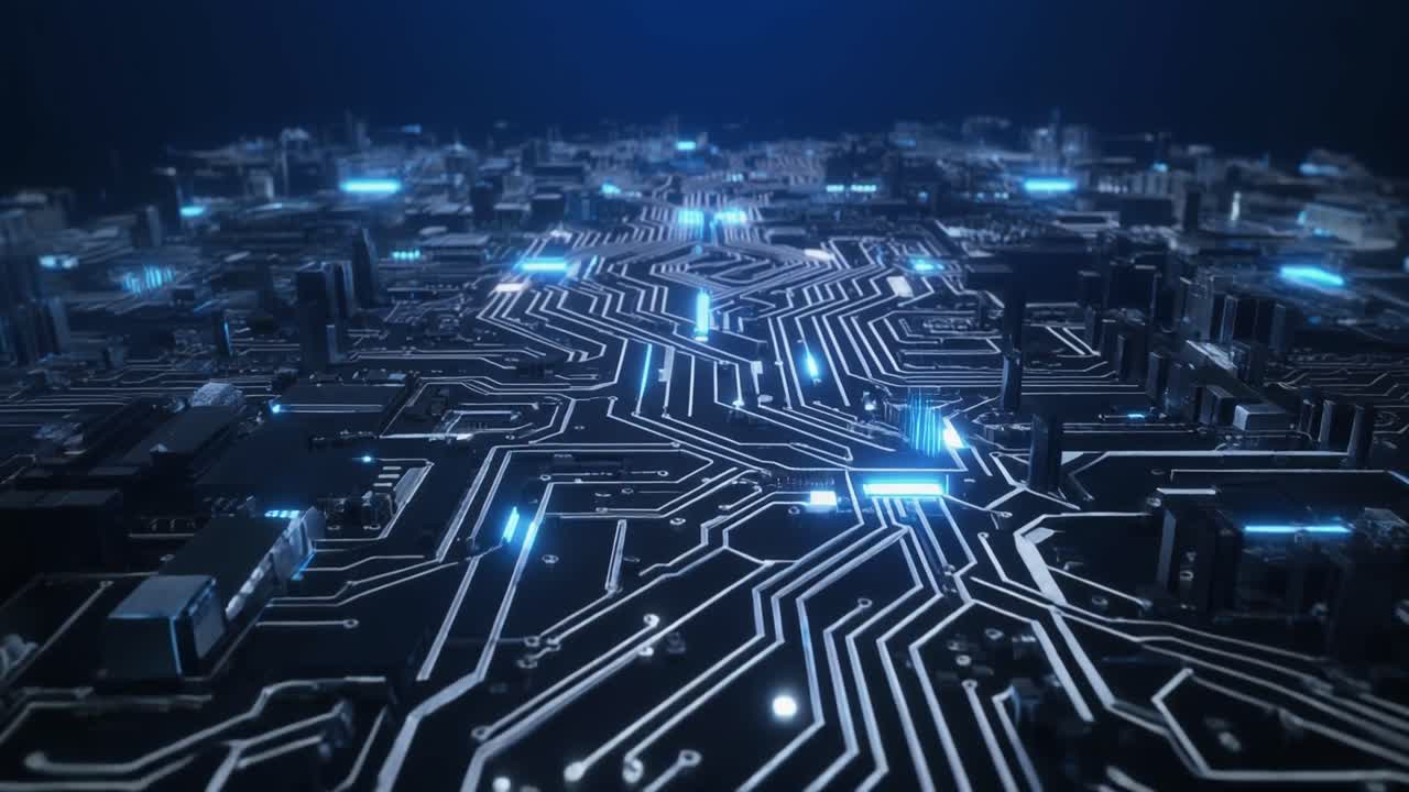Abstract Technology Background with Flowing Blue Circuit Lines