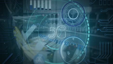 Animation-Der-Vielfältigen-5g-Datenverarbeitung-Auf-Einem-Digitalen-Bildschirm