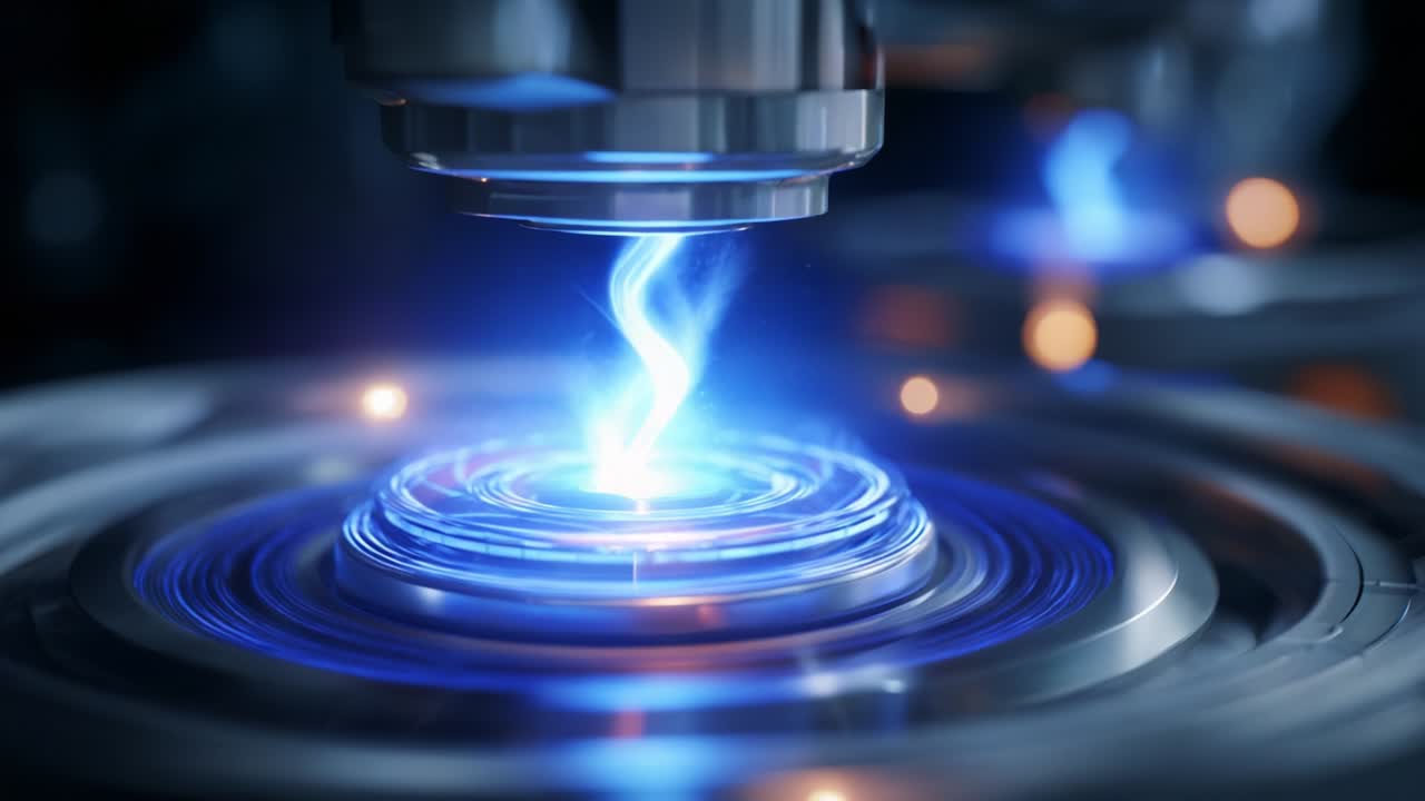 A Captivating Display of High-Energy Plasma Dynamics Created by Advanced Microscopic Technology, Showcasing Vivid Colorations and Intricate Patterns as Energy Swirls in a Converging Motion