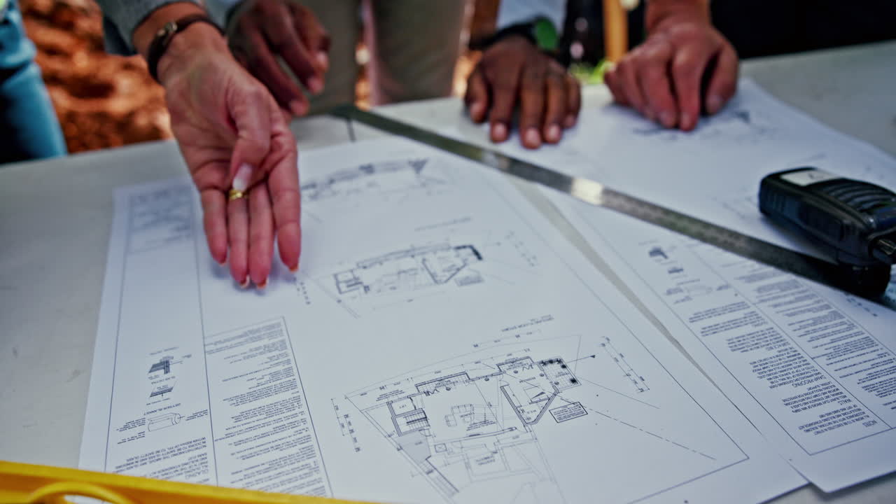 Team collaborating on building plans