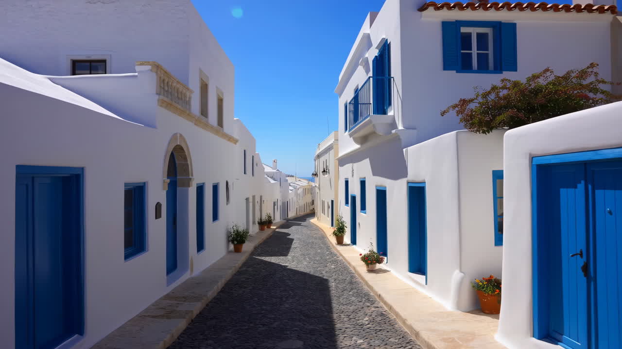 Charming Cobblestone Street in a White Mediterranean Village