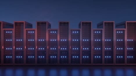 racks de servidores contra el cielo azul. servidores de red e información detrás de paneles de vidrio. almacenamiento de datos de computación en la nube. animación de bucle de alta calidad 4k